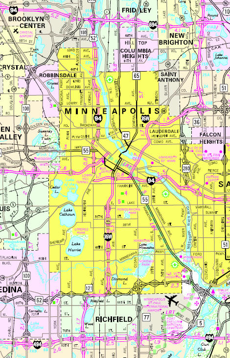 Minnesota State Highway Map of the Minneapolis Minnesota area