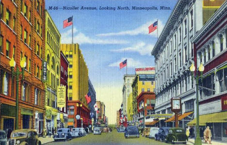 Nicollet Avenue looking north, Minneapolis Minnesota, 1940's