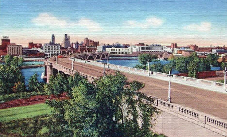 Third Avenue Bridge and View of Downtown Minneapolis, 1945