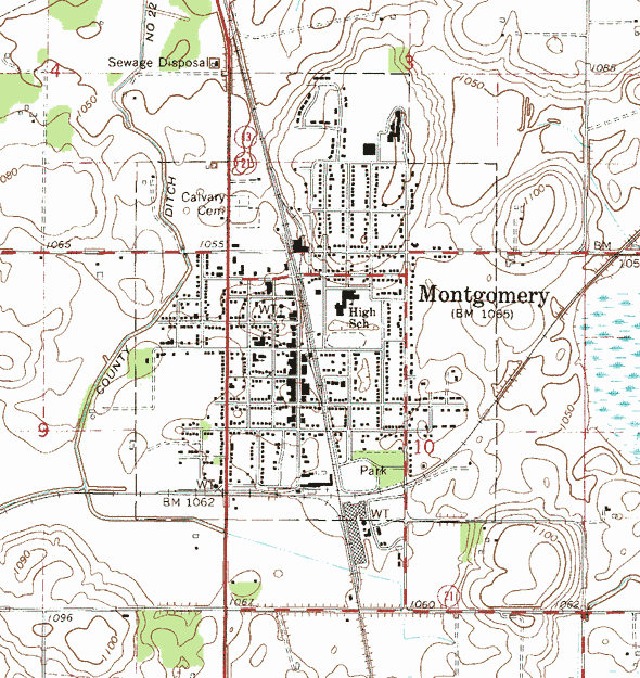 Topographic map of the Montgomery Minnesota area