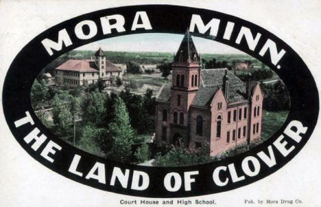 Court House and High School in the Land of Clover, Mora Minnesota, 1918