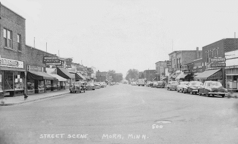Street scene, Mora Minnesota, 1940's