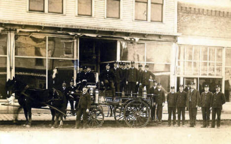 Morris Fire Department posing in front of the Glass Block on Atlantic Avenue, 1909