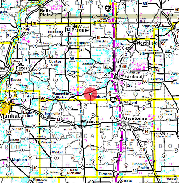 Minnesota State Highway Map of the Morristown Minnesota area