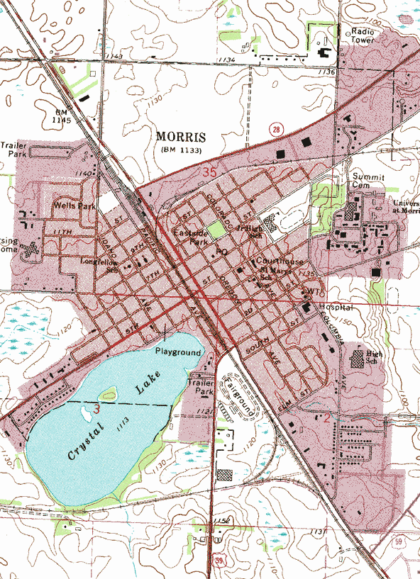 Topographic map of the Morris Minnesota area