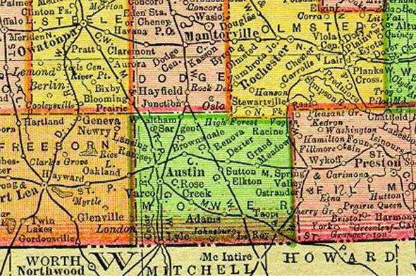 1895 Map of Mower County Minnesota