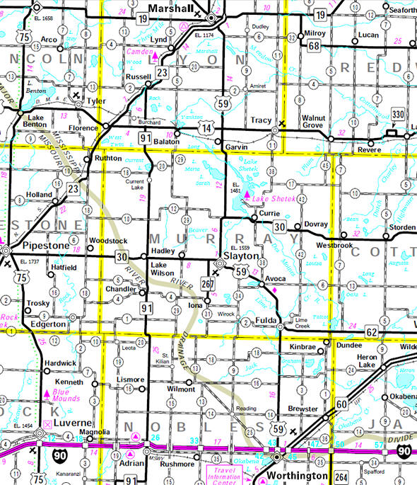 Minnesota State Highway Map of the Murray County Minnesota area