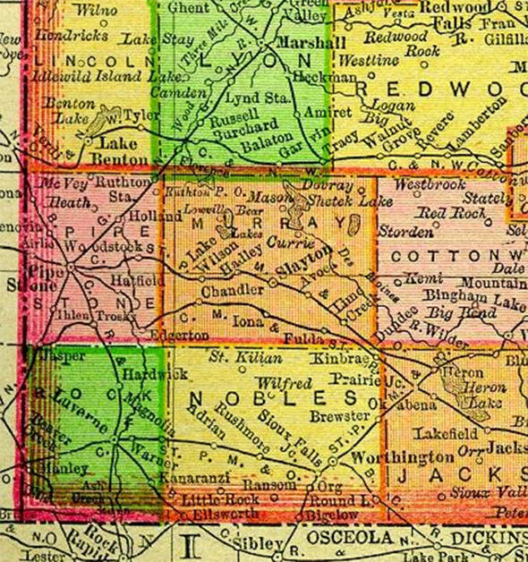 1895 Map of Murray County Minnesota