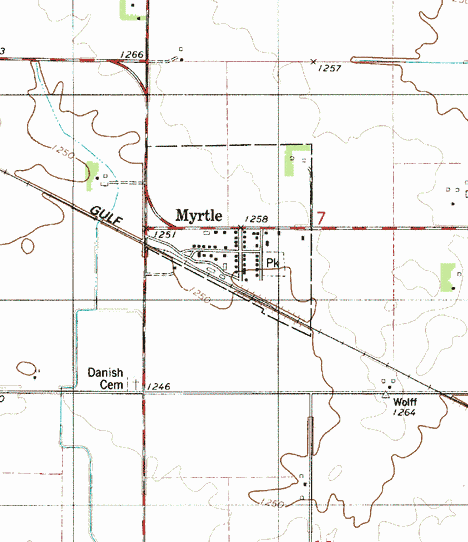 Topographic map of the Myrtle Minnesota area