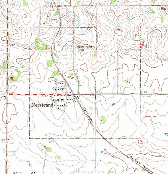 Topographic map of the Nerstrand Minnesota area