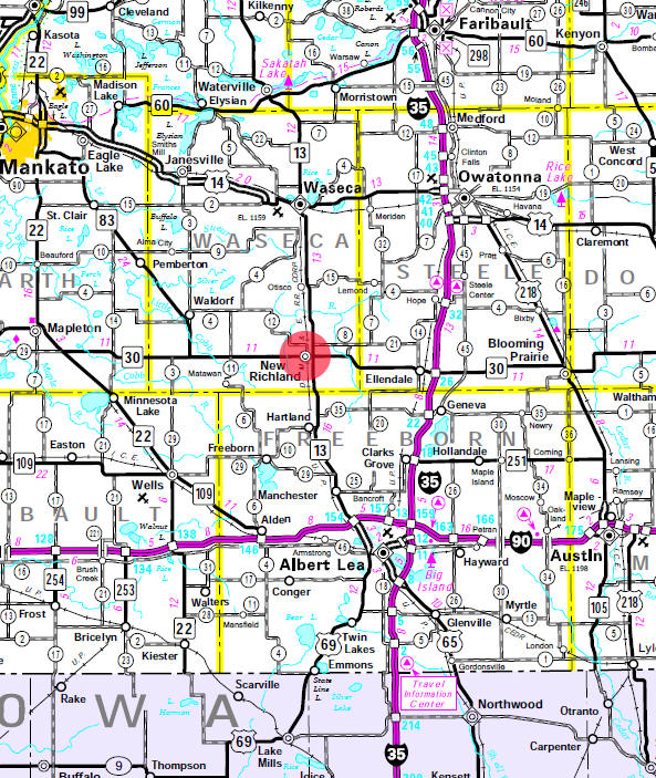 Minnesota State Highway Map of the New Richland Minnesota area