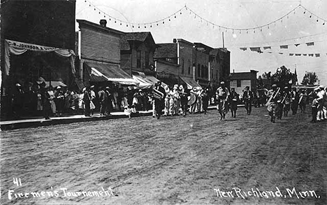 Firemen's Tournament on the main street of New Richland Minnesota, 1905