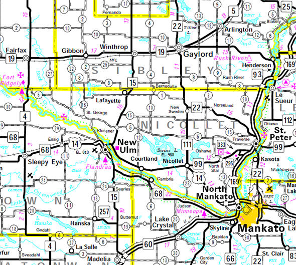 Minnesota State Highway Map of the Nicollet County Minnesota area