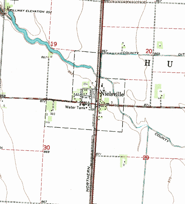 Topographic map of the Nielsville Minnesota area