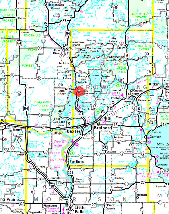 Minnesota State Highway Map of the Nisswa Minnesota area