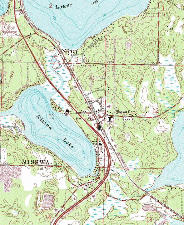 Topographic map of the Nisswa Minnesota area