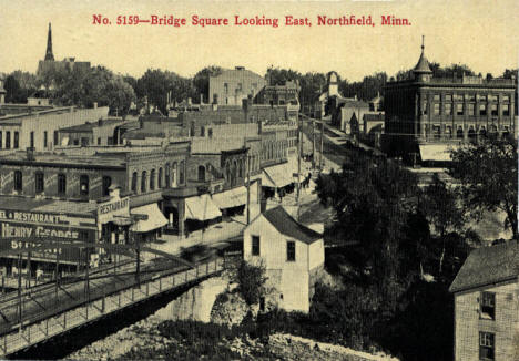 Bridge Square looking east, Northfield Minnesota, 1910's