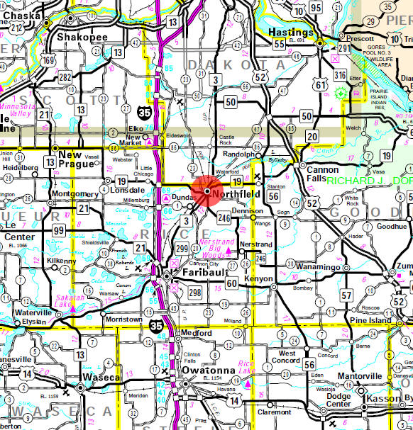Minnesota State Highway Map of the Northfield Minnesota area