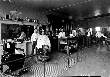 Barber shop and pool hall, Oklee Minnesota, 1912