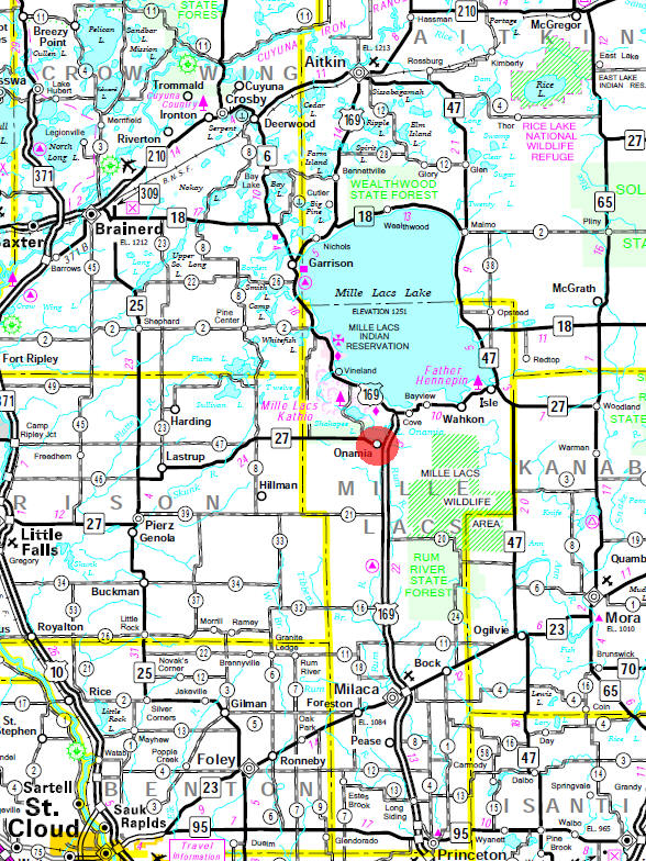 Minnesota State Highway Map of the Onamia Minnesota area