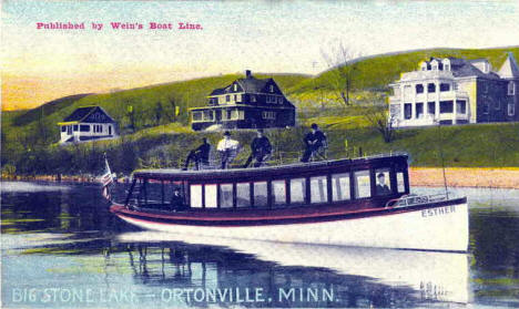 Wein's Boat Line 'Esther' on Big Stone Lake, Ortonville Minnesota, 1910