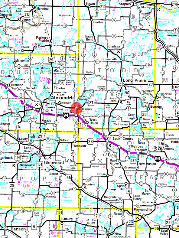 Minnesota State Highway Map of the Osakis area