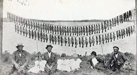 A string of bass caught in Lake Osakis, Osakis Minnesota, 1910