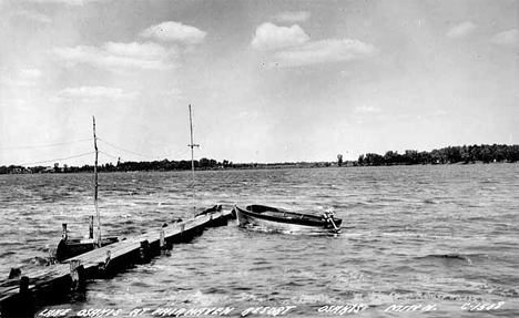 Boat dock on Lake Osakis, Fairhaven Resort near Osakis Minnesota, 1940