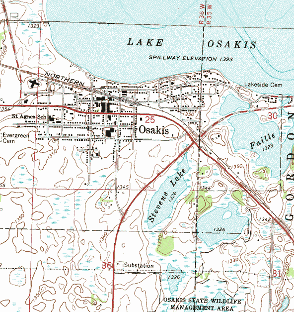Topographic map of the Osakis Minnesota area