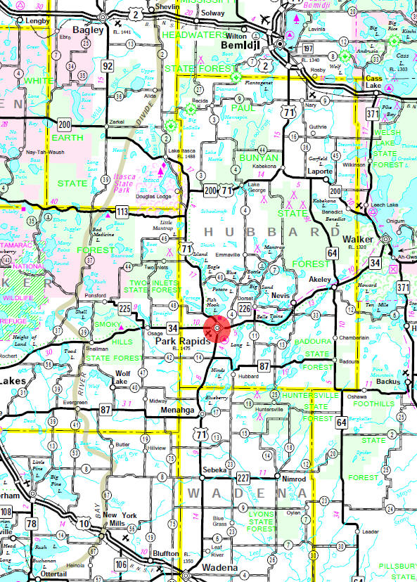 Minnesota State Highway Map of the Park Rapids Minnesota area