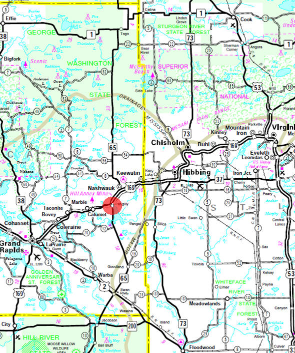 Minnesota State Highway Map of the Pengilly Minnesota area