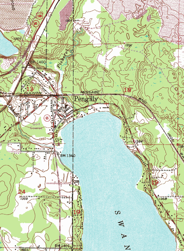 Topographic map of the Pengilly Minnesota area