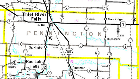 Minnesota State Highway Map of the Pennington County area