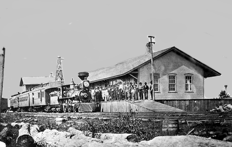 St. Paul and Duluth Railroad train at Pine City station, 1883