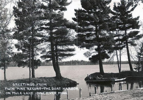 Boat Harbor at Twin Pine Resort,  Pine River Minnesota, 1940's