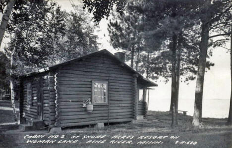 Cabin at Shore Acres Resort on Woman Lake, Pine River Minnesota, 1940's