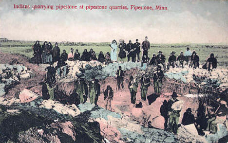 Indians quarrying pipestone at pipestone quarries, Pipestone Minnesota, 1908