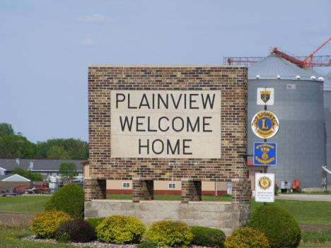 Welcome sign, Plainview Minnesota, 2010