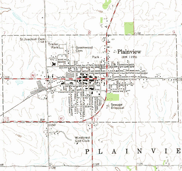 Topographic map of the Plainview Minnesota area