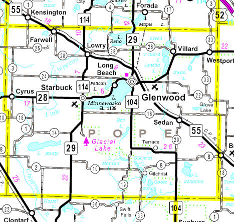 Minnesota State Highway Map of the Pope County Minnesota area