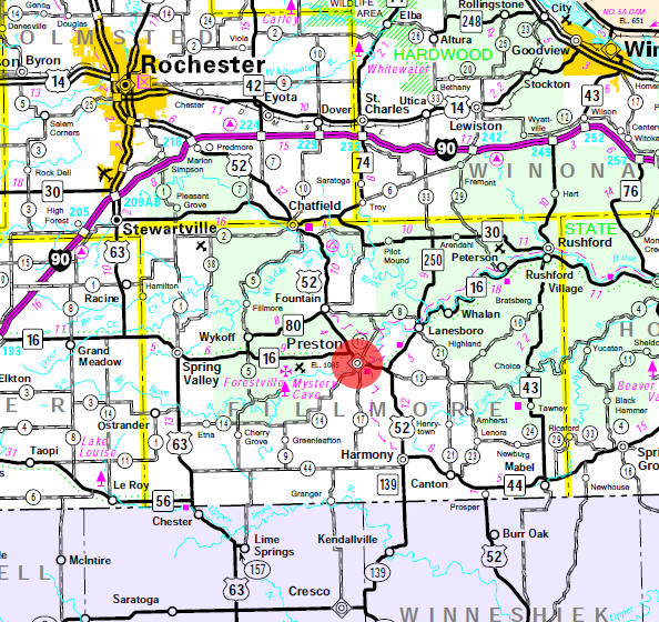 Minnesota State Highway Map of the Preston Minnesota area