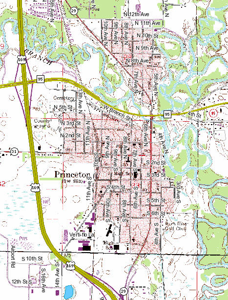 Topographic map of the Princeton Minnesota area