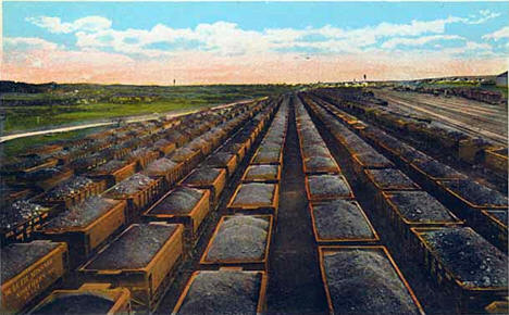 Iron ore cars in Duluth Missabe and Northern Railroad yards at Proctor, 1910