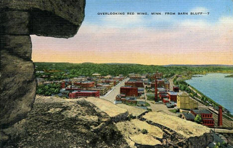 View of Red Wing Minnesota from Barn Bluff, 1940's?
