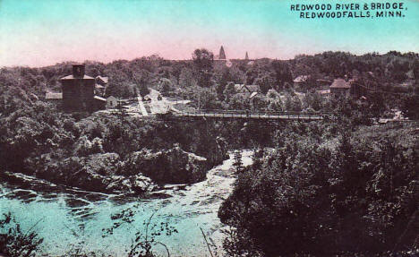 Redwood River and Bridge, Redwood Falls Minnesota, 1914