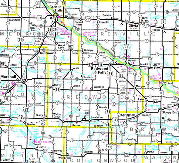 Minnesota State Highway Map of the Redwood County Minnesota area