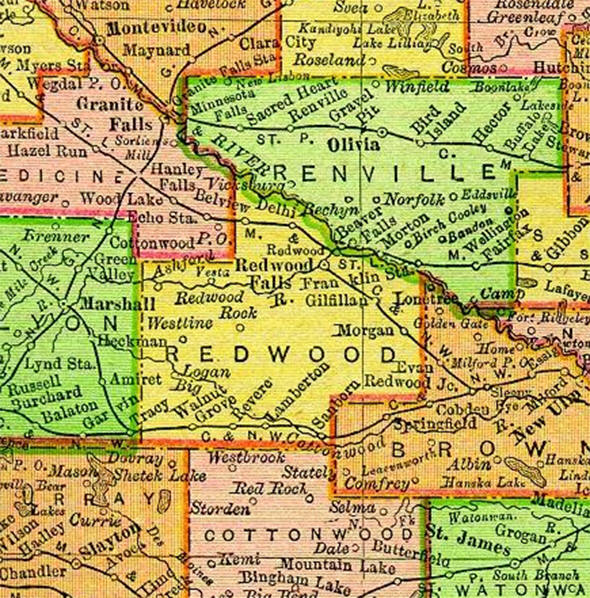 1895 Map of Redwood County Minnesota