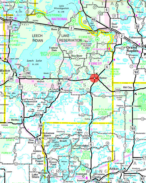 Minnesota State Highway Map of the Remer Minnesota area