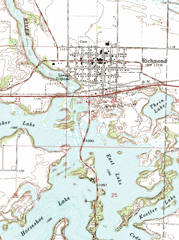 Topographic map of the Richmond Minnesota area