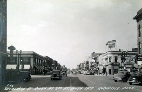 Broadway Street S at 2nd Street SE, Rochester Minnesota, 1940's